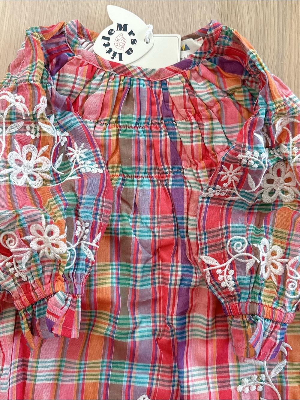 NWT Mrs a Little Girls' Plaid Embroidered Dress - Picture 9 of 12